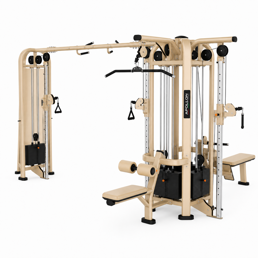 Apollon Fitness 5 Station Multistation Model 3 – profesionalna multifunkcionalna sprava sa 5 radnih stanica, kablovskim sistemom i vratilom za zgibove.
