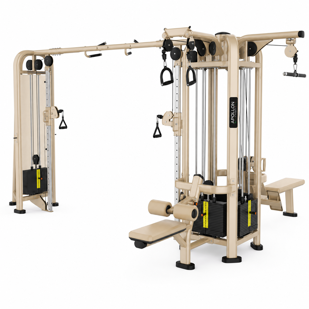 Apollon Fitness 5 Station Multistation Model 1 – profesionalna multifunkcionalna sprava sa 5 radnih stanica, kablovskim sistemom i vratilom za zgibove.

