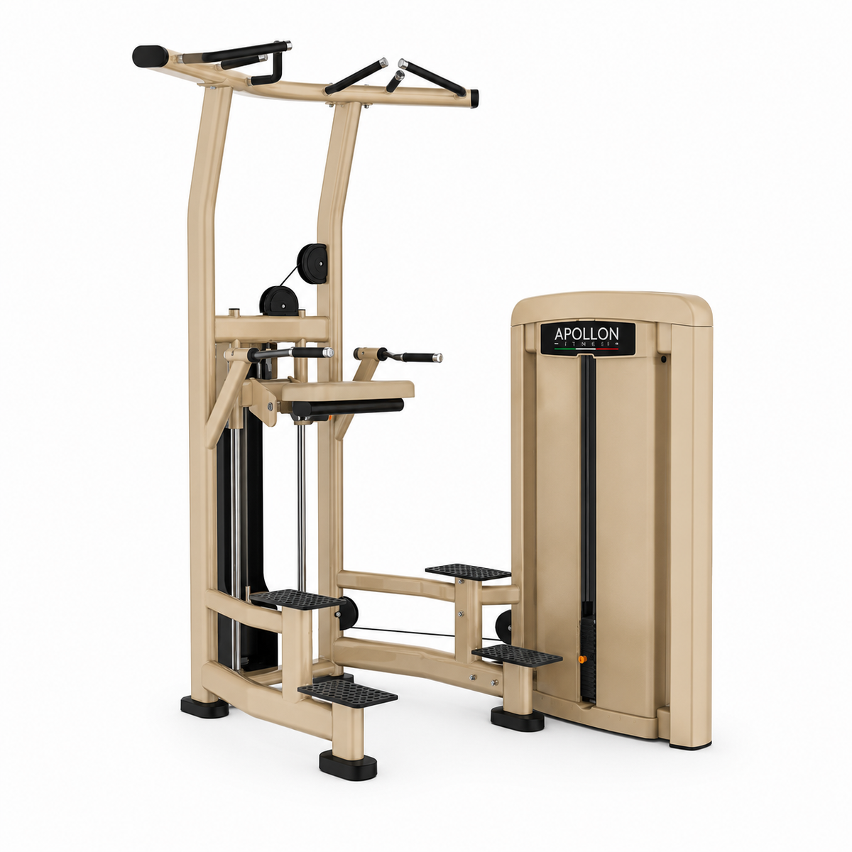 Asistirana sprava za zgibove i propadanja Chin Up / Dip Apollon Fitness sa selektorizovanim sistemom asistencije za profesionalne teretane i fitnes centre.
