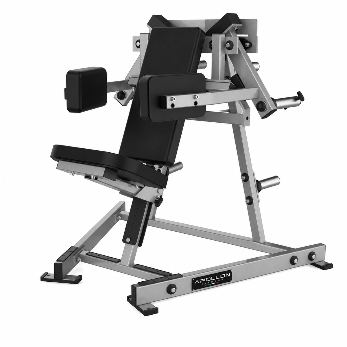 Apollon Fitness Lateral Shoulder Press – profesionalna plate-loaded sprava za ramena sa nezavisnim polugama, tapaciranim osloncima za ruke i podesivim sedištem.
