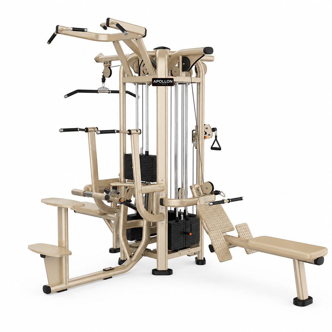 Apollon Fitness multifunkcionalna sprava sa 4 stanice – 4 Station Multi Gym Model 5 za profesionalne teretane i fitnes centre.
