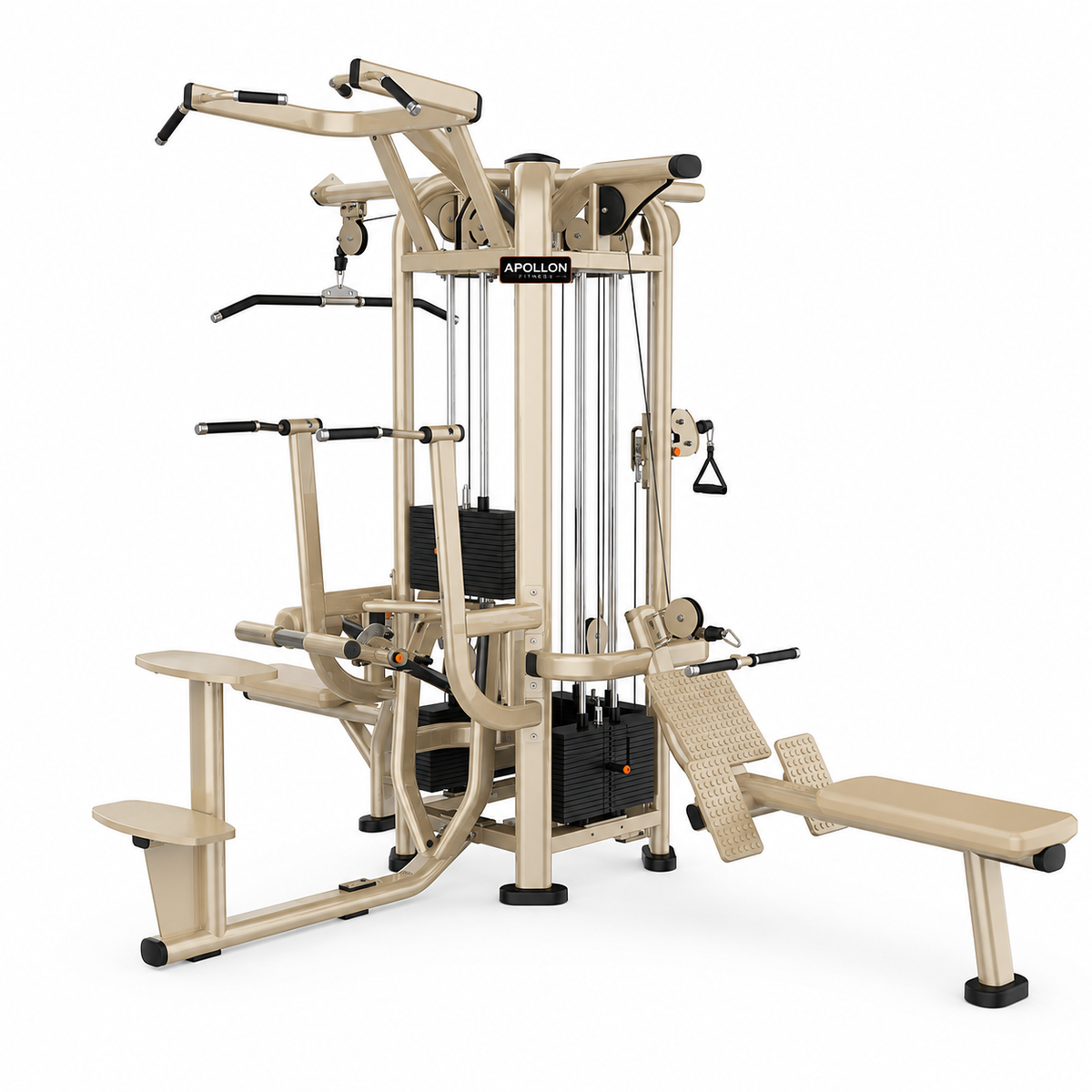 Apollon Fitness multifunkcionalna sprava sa 4 stanice – 4 Station Multi Gym Model 5 za profesionalne teretane i fitnes centre.
