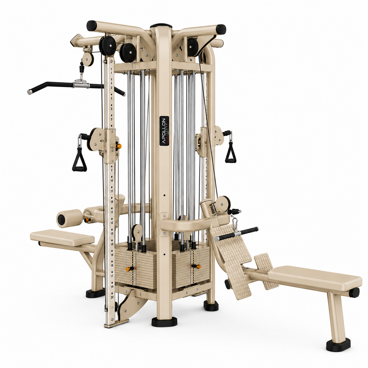 Apollon Fitness multifunkcionalna sprava sa 4 stanice – 4 Station Multi Gym Model 5 za profesionalne teretane i fitnes centre.
