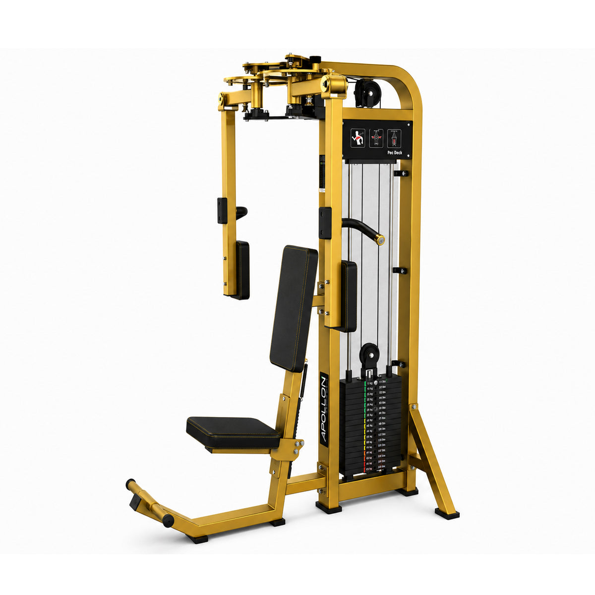 Apollon Fitness Pec Deck – profesionalna sprava za grudi sa težinskim blokovima, namenjena izolovanom Chest Fly treningu grudnih mišića.
