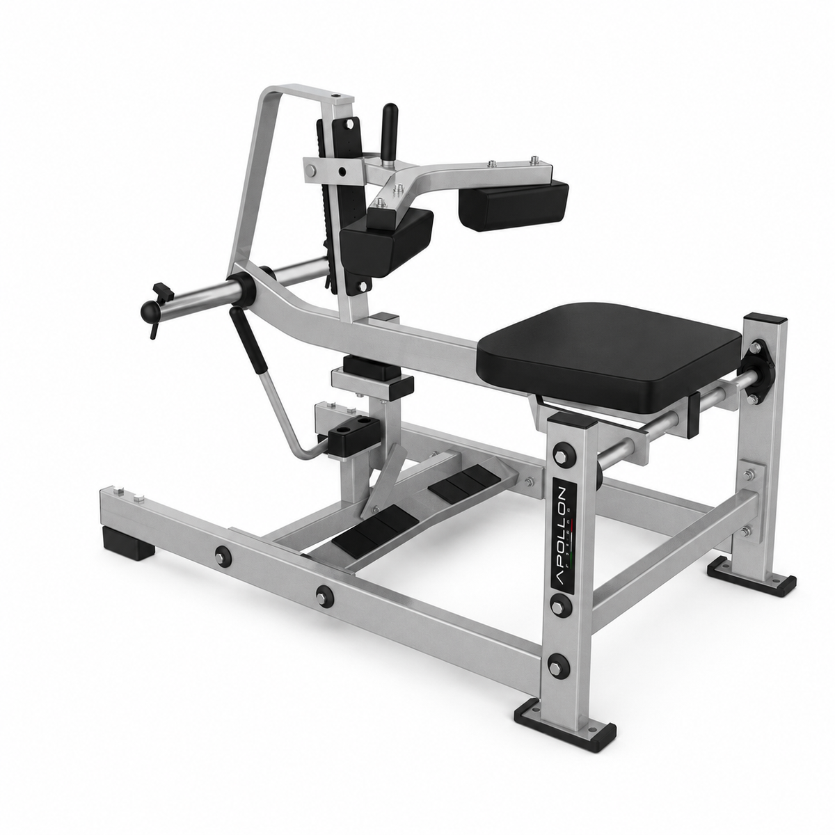 Apollon Fitness Seated Calf Raise – profesionalna plate-loaded sprava za listove sa podesivim osloncima za natkolenice i platformom za stopala.
