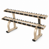 Stalak za bučice – Dumbbell Rack sa dva nivoa i pojedinačnim ležištima za organizovano odlaganje bučica.
