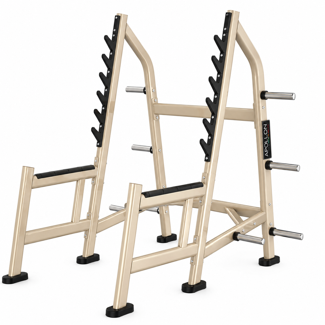 Stalak za čučanj – Squat Rack sa više pozicija za šipku, sigurnosnim nosačima i držačima za tegove.
