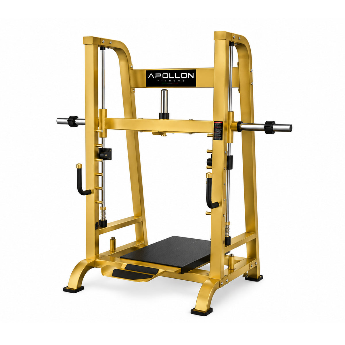 Apollon Fitness Vertical Leg Press vertikalna presa za noge sa zlatnom konstrukcijom i velikom platformom za stopala, namenjena treningu kvadricepsa, gluteusa i zadnje lože.